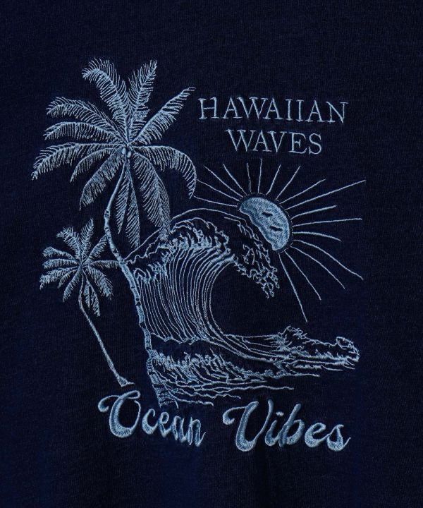 SURF＆Palms Denim Like T-shirt Tops by Kahiko - Ametsuchi