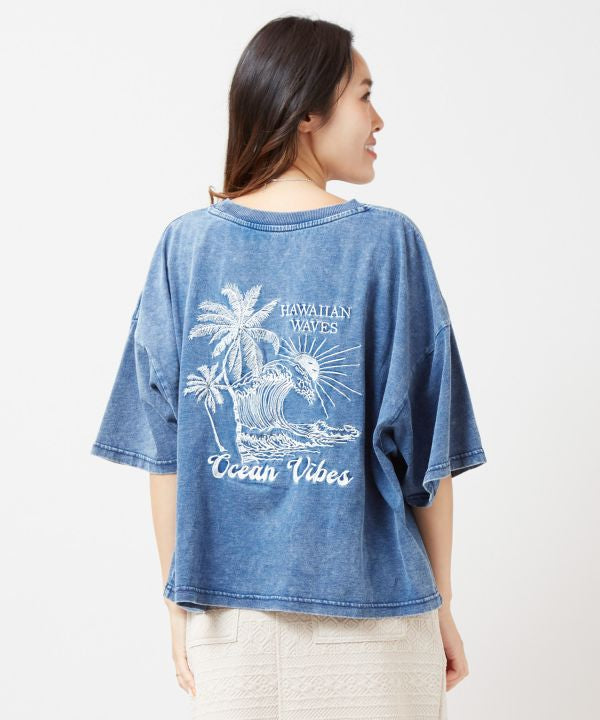 SURF＆Palms Denim Like T-shirt Tops by Kahiko - Ametsuchi