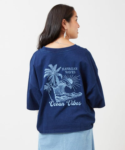 SURF＆Palms Denim Like T-shirt Tops by Kahiko - Ametsuchi