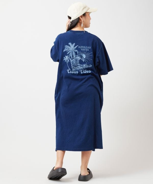SURF＆Palms Denim Like T-shirt Dress Dresses by Kahiko - Ametsuchi