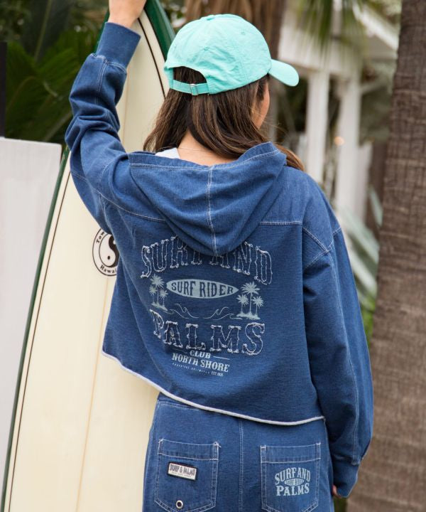 SURF＆Palms Contrast Denim Sweat Hoodie
