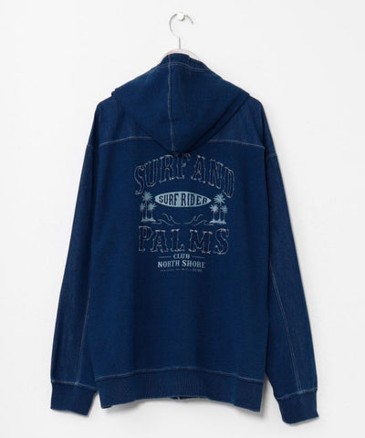 SURF＆Palms Contrast Denim Sweat Hoodie for Men
