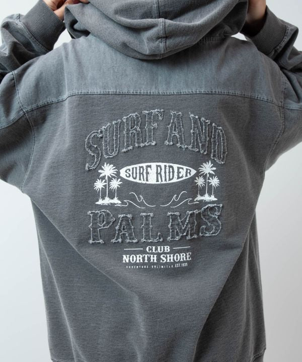 SURF＆Palms Contrast Denim Sweat Zip Up Hoodie for Men