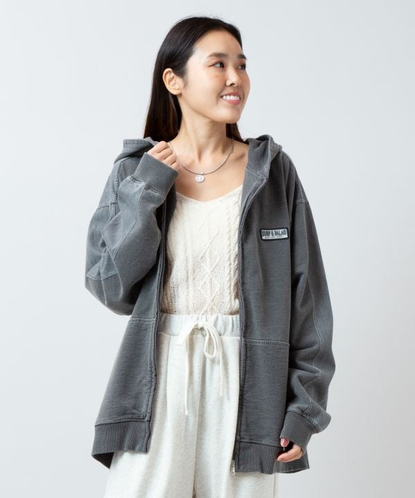 SURF＆Palms Contrast Denim Sweat Zip Up Hoodie for Men