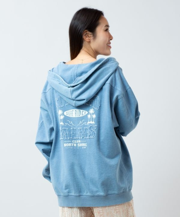 SURF＆Palms Contrast Denim Sweat Zip Up Hoodie for Men