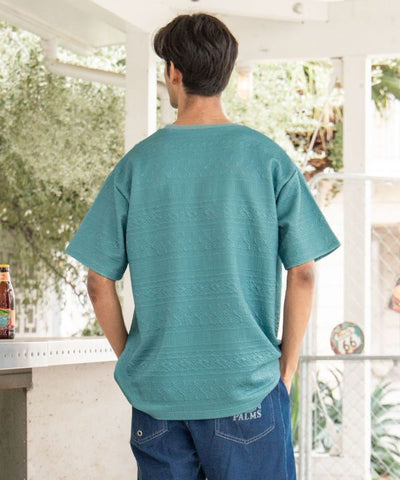 SURF＆Palms Stretch Jacquard Texture T-Shirt Tops by Kahiko - Ametsuchi