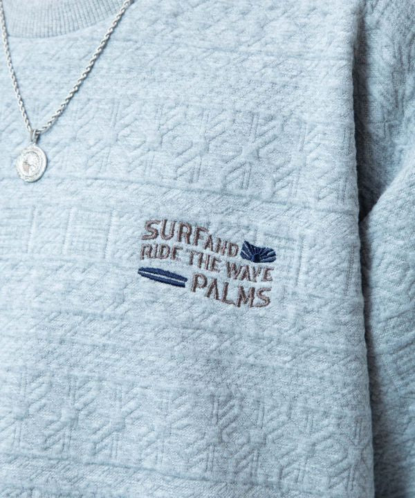 SURF＆Palms Stretch Jacquard Texture T-Shirt Tops by Kahiko - Ametsuchi