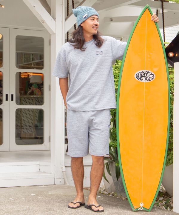 SURF＆Palms Stretch Jacquard Texture T-Shirt Tops by Kahiko - Ametsuchi