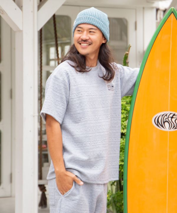 SURF＆Palms Stretch Jacquard Texture T-Shirt Tops by Kahiko - Ametsuchi