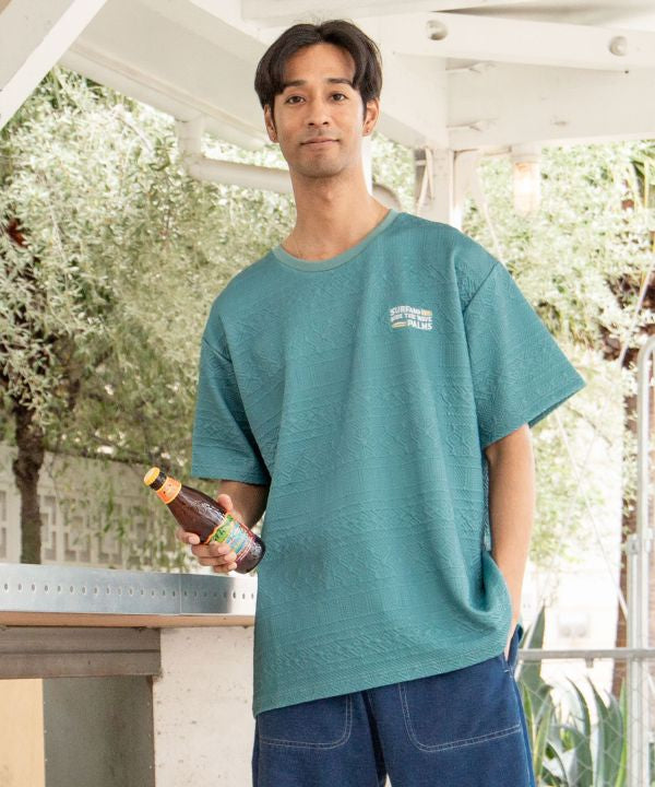 SURF＆Palms Stretch Jacquard Texture T-Shirt Tops by Kahiko - Ametsuchi