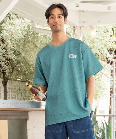 SURF＆Palms Stretch Jacquard Texture T-Shirt Tops by Kahiko - Ametsuchi
