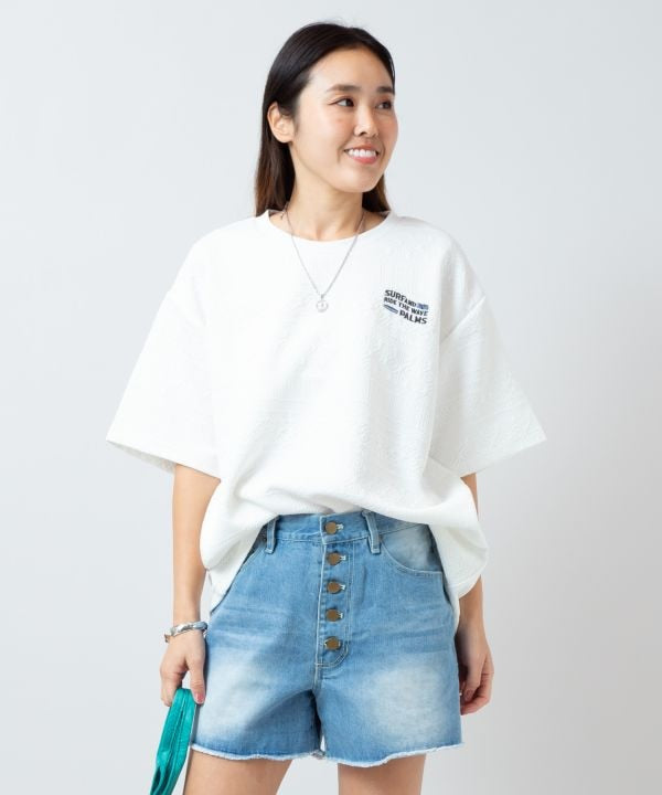 SURF＆Palms Stretch Jacquard Texture T-Shirt Tops by Kahiko - Ametsuchi