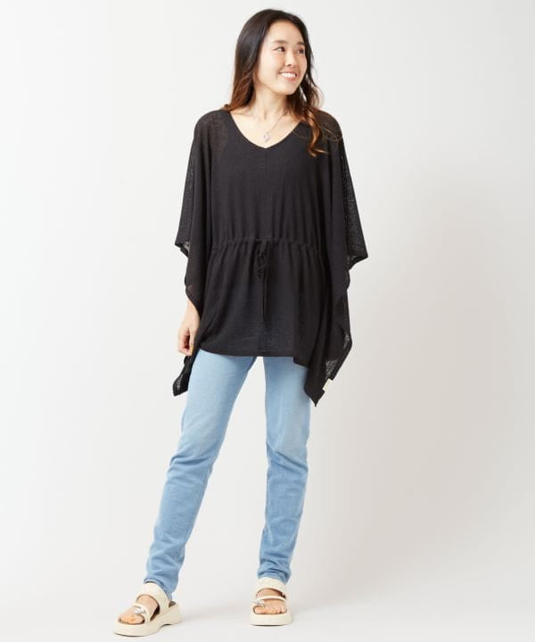 Sheer Texture Waist Tie Knit Top Tops by Kahiko - Ametsuchi