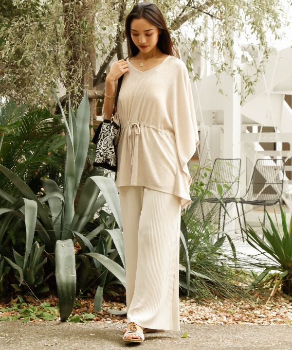 Sheer Texture Waist Tie Knit Top Tops by Kahiko - Ametsuchi