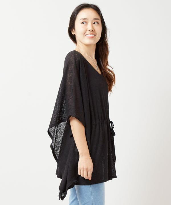 Sheer Texture Waist Tie Knit Top Tops by Kahiko - Ametsuchi