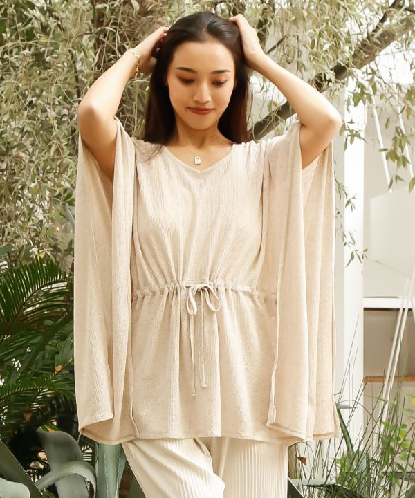 Sheer Texture Waist Tie Knit Top Tops by Kahiko - Ametsuchi