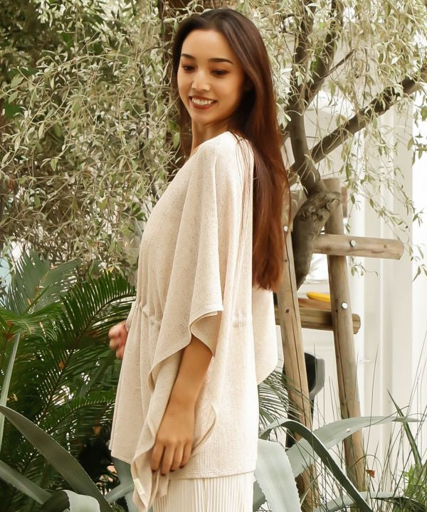 Sheer Texture Waist Tie Knit Top Tops by Kahiko - Ametsuchi