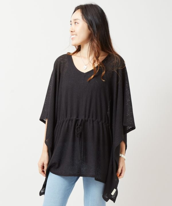 Sheer Texture Waist Tie Knit Top Tops by Kahiko - Ametsuchi