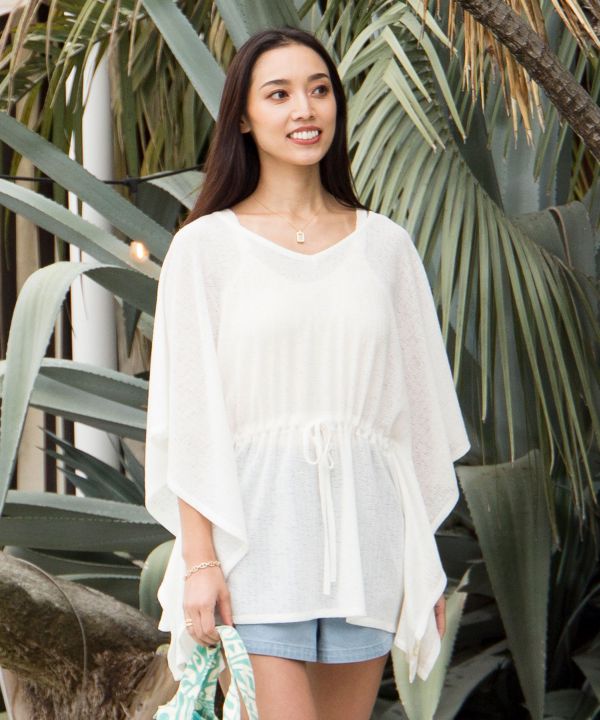 Sheer Texture Waist Tie Knit Top