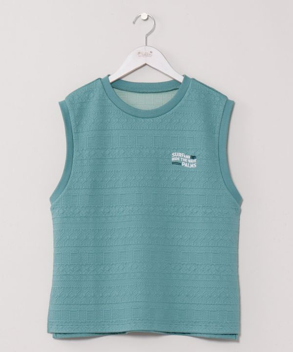 SURF＆Palms Puff Jacquard Sleeveless Top Tops by Kahiko - Ametsuchi