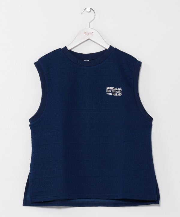 SURF＆Palms Puff Jacquard Sleeveless Top Tops by Kahiko - Ametsuchi