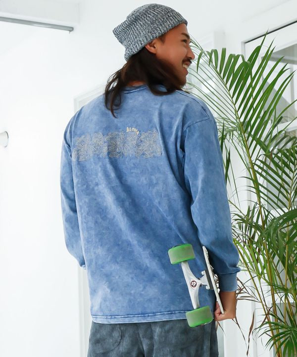 Men’s Hibiscus Embroidery Long Sleeve Tops by Kahiko - Ametsuchi