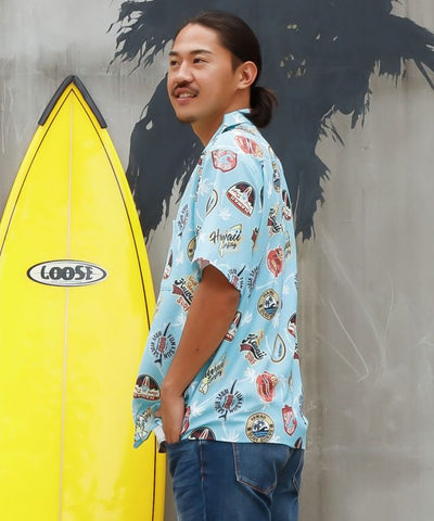 SURF＆Palms Retro Feel Graphic Aloha Shirt Tops by Kahiko - Ametsuchi