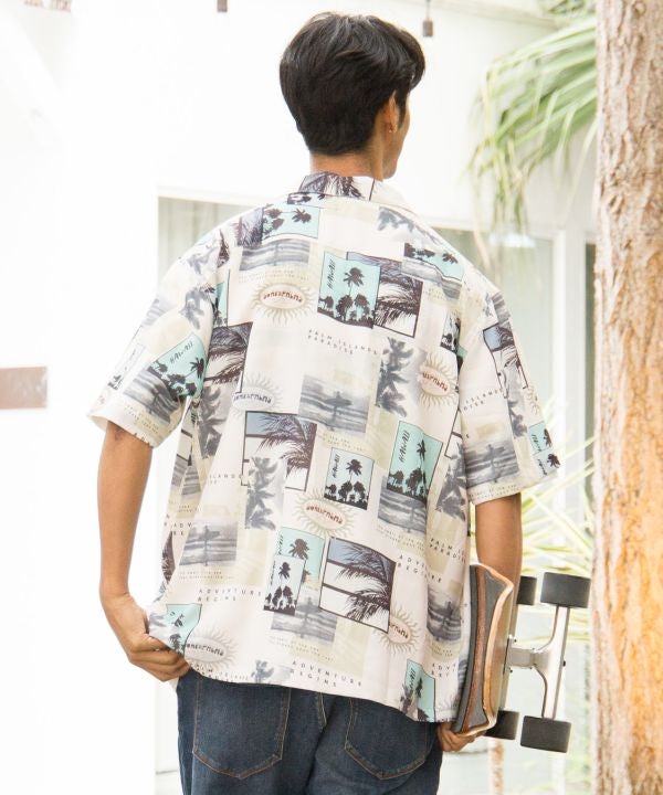 SURF＆Palms Retro Feel Graphic Aloha Shirt Tops by Kahiko - Ametsuchi