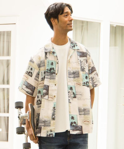 SURF＆Palms Retro Feel Graphic Aloha Shirt Tops by Kahiko - Ametsuchi