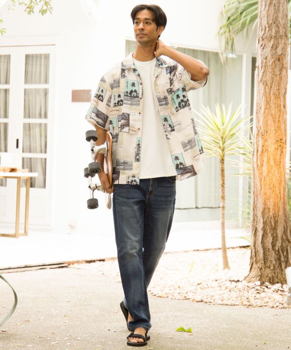 SURF＆Palms Retro Feel Graphic Aloha Shirt Tops by Kahiko - Ametsuchi