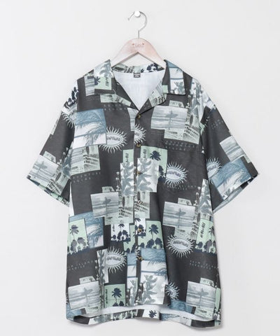 SURF＆Palms Retro Feel Graphic Aloha Shirt Tops by Kahiko - Ametsuchi