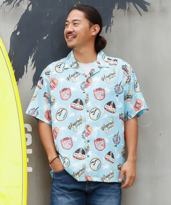 SURF＆Palms Retro Feel Graphic Aloha Shirt Tops by Kahiko - Ametsuchi
