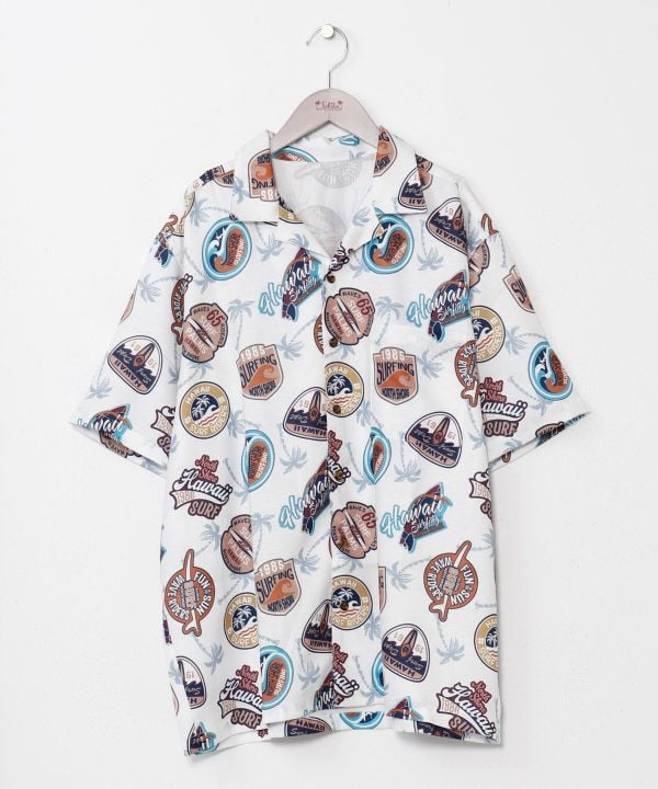 SURF＆Palms Retro Feel Graphic Aloha Shirt Tops by Kahiko - Ametsuchi