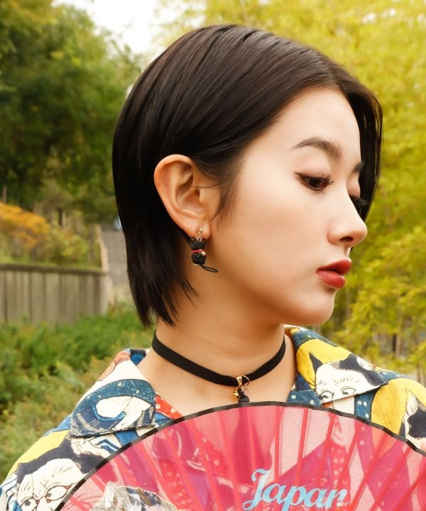 Mizuhiki Cat Clip Earrings Earrings by Kaya - Ametsuchi