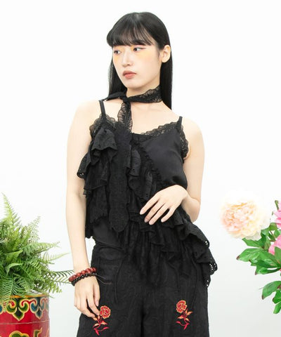 Asymmetrical Textile Layered Top Tops by AMINA - Ametsuchi