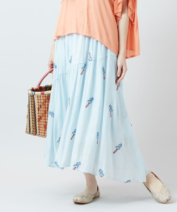 Embroidered Tiered Sheer Skirt Skirts by AMINA - Ametsuchi