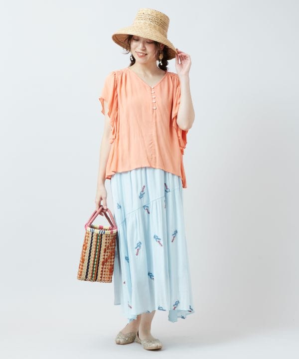 Embroidered Tiered Sheer Skirt Skirts by AMINA - Ametsuchi