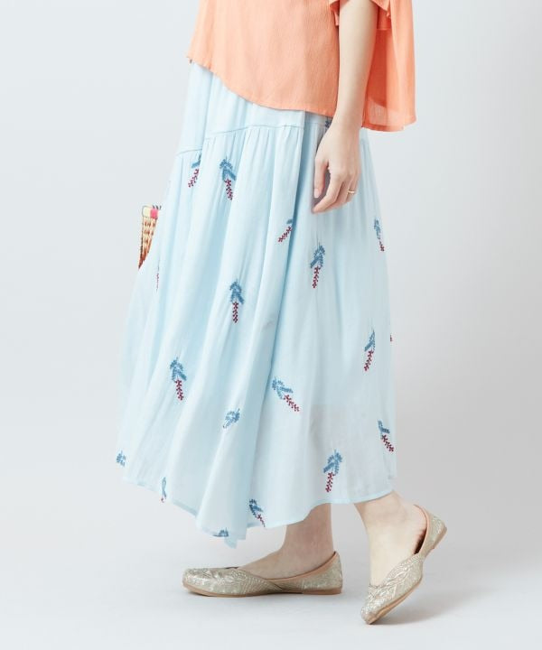 Embroidered Tiered Sheer Skirt Skirts by AMINA - Ametsuchi