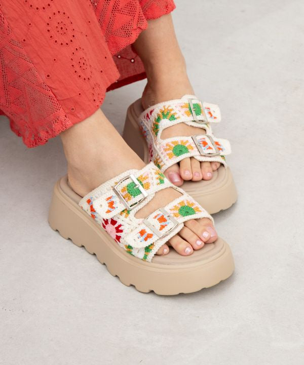 Crochet Texture Platform Ethnic Sandals