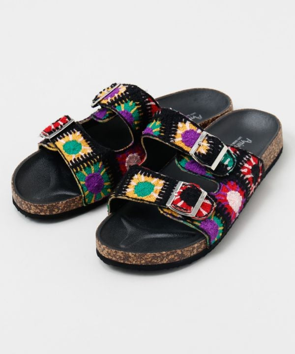 Crochet Textile Casual Folk Sandals Shoes by AMINA - Ametsuchi