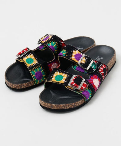 Crochet Textile Casual Folk Sandals Shoes by AMINA - Ametsuchi