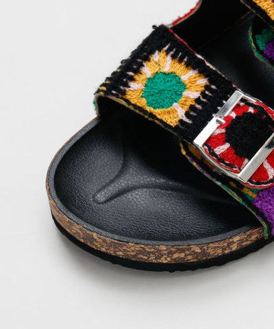 Crochet Textile Casual Folk Sandals Shoes by AMINA - Ametsuchi