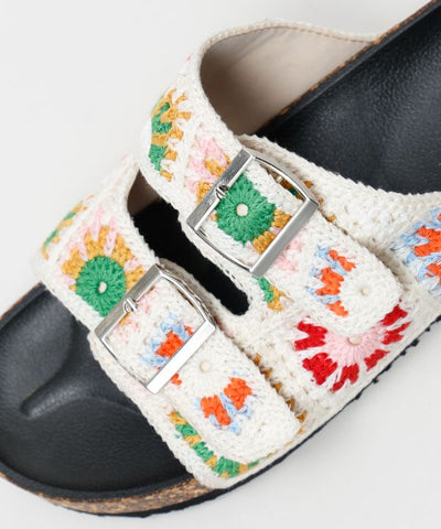 Crochet Textile Casual Folk Sandals Shoes by AMINA - Ametsuchi