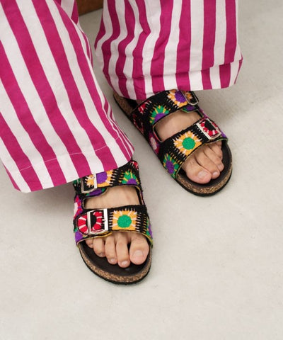 Crochet Textile Casual Folk Sandals Shoes by AMINA - Ametsuchi