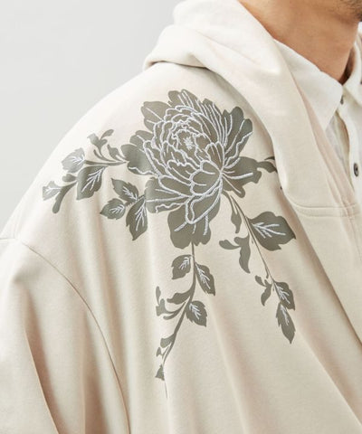 Peony Embroidered Sweat Hoodie Cardigan