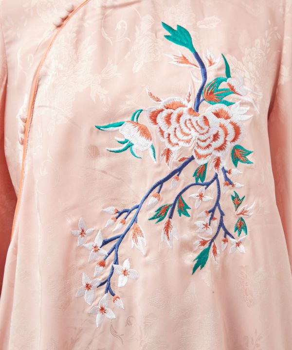 Peony Embroidery Satin Blouse