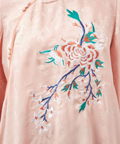 Peony Embroidery Satin Blouse