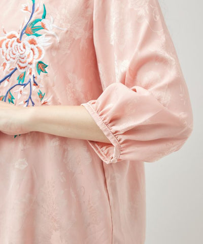 Peony Embroidery Satin Blouse