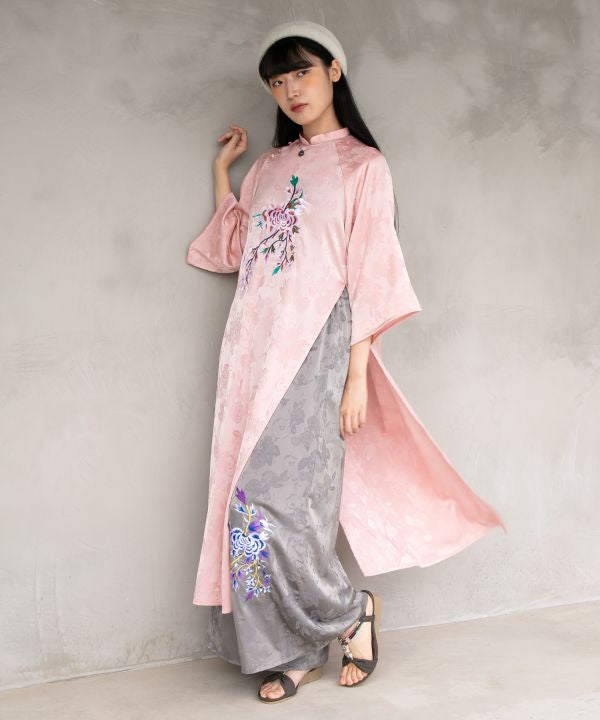 Peony Embroidery Satin Pants