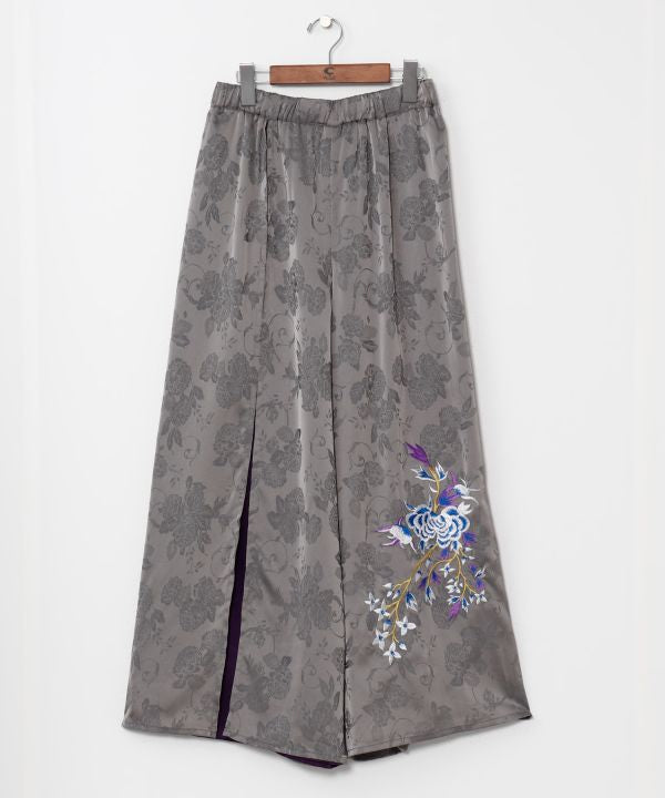 Peony Embroidery Satin Pants